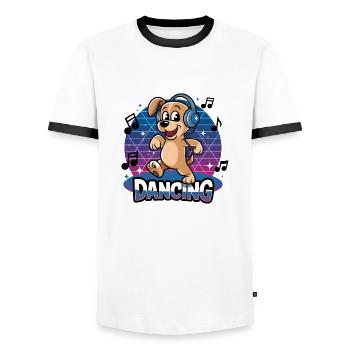 Dancing dog - Men's Ringer Shirt - white/black - Front - AI Model Female 172 light (172cm) & AI Model Male 178 dark (178cm)