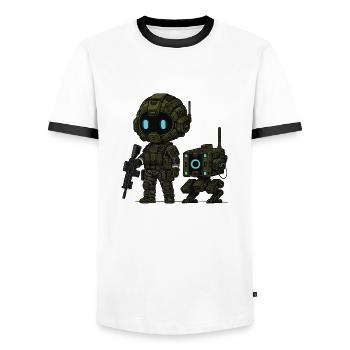 Nova-Sentinel mit Sidekick Byte! - Männer Kontrast-T-Shirt - Weiß/Schwarz - Vorne - AI Model Female 172 light (172cm) & AI Model Male 178 dark (178cm)