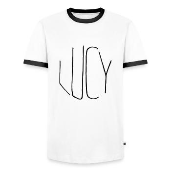 Lucy - Männer Kontrast-T-Shirt - Weiß/Schwarz - Vorne - AI Model Female 172 light (172cm) & AI Model Male 178 dark (178cm)