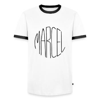 Marcel - Männer Kontrast-T-Shirt - Weiß/Schwarz - Vorne - AI Model Female 172 light (172cm) & AI Model Male 178 dark (178cm)