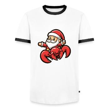 crabe homard père noël dessin animé - T-shirt contrasté Homme - blanc/noir - Devant - AI Model Female 172 light (172cm) & AI Model Male 178 dark (178cm)