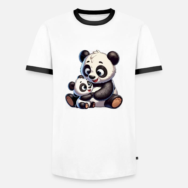 Panda-Mutter mit Kind - Männer Kontrast-T-Shirt - Weiß/Schwarz