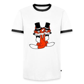 2 Foxes Friends Top Hat Men's Monocle Glasses - Men's Ringer Shirt - white/black - Front - AI Model Female 172 light (172cm) & AI Model Male 178 dark (178cm)