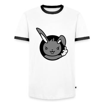 Hase Mittelfinger Zeigen Böse Frech Beleidigend - Männer Kontrast-T-Shirt - Weiß/Schwarz - Vorne - AI Model Female 172 light (172cm) & AI Model Male 178 dark (178cm)