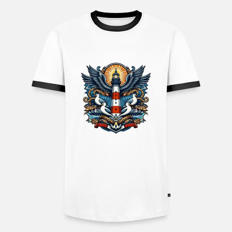 Lighthouse with seagulls - Men's Ringer Shirt - white/black