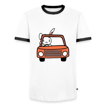 Hase Auto fahren Autofahrer Führerschein bestanden - Männer Kontrast-T-Shirt - Weiß/Schwarz - Vorne - AI Model Female 172 light (172cm) & AI Model Male 178 dark (178cm)