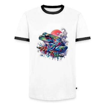 Bunter japanischer Frosch mit Sonnenuntergang - Männer Kontrast-T-Shirt - Weiß/Schwarz - Vorne - AI Model Female 172 light (172cm) & AI Model Male 178 dark (178cm)