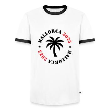 Mallorca 2025 Palme - Männer Kontrast-T-Shirt - Weiß/Schwarz - Vorne - AI Model Female 172 light (172cm) & AI Model Male 178 dark (178cm)