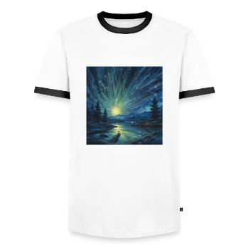 Kosmische Flut - Männer Kontrast-T-Shirt - Weiß/Schwarz - Vorne - AI Model Female 172 light (172cm) & AI Model Male 178 dark (178cm)