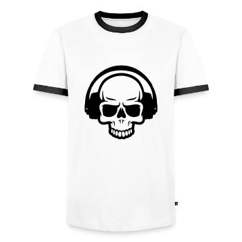 totenkopf mit kopfhörer - Männer Kontrast-T-Shirt - Weiß/Schwarz - Vorne - AI Model Female 172 light (172cm) & AI Model Male 178 dark (178cm)
