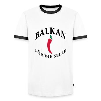 balkan für die seele - Männer Kontrast-T-Shirt - Weiß/Schwarz - Vorne - AI Model Female 172 light (172cm) & AI Model Male 178 dark (178cm)