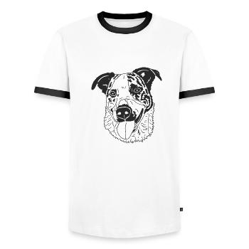 Basenji Mix - Männer Kontrast-T-Shirt - Weiß/Schwarz - Vorne - AI Model Female 172 light (172cm) & AI Model Male 178 dark (178cm)