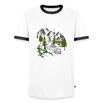 Trains Chemins de fer - T-shirt contrasté Homme - blanc/noir - Devant - AI Model Female 172 light (172cm) & AI Model Male 178 dark (178cm)