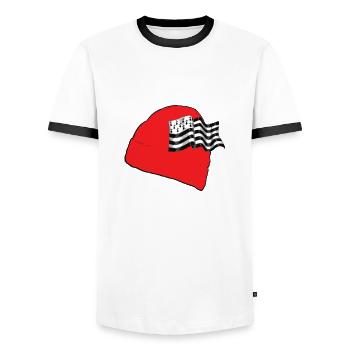 bonnet rouge - T-shirt contrasté Homme - blanc/noir - Devant - AI Model Female 172 light (172cm) & AI Model Male 178 dark (178cm)