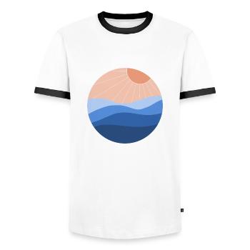 Sun and sea - Men's Ringer Shirt - white/black - Front - AI Model Female 172 light (172cm) & AI Model Male 178 dark (178cm)