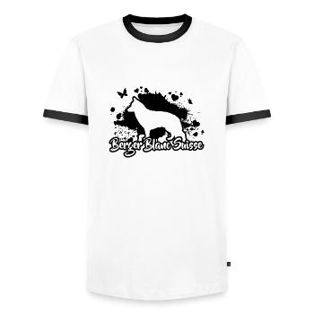 BERGER BLANC SUISSE Dogs Dog Wilsigns - Men's Ringer Shirt - white/black - Front - AI Model Female 172 light (172cm) & AI Model Male 178 dark (178cm)