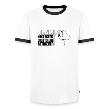 TEAM Nova Scotia Duck Tolling Retriever Wilsigns - Men's Ringer Shirt - white/black - Front - AI Model Female 172 light (172cm) & AI Model Male 178 dark (178cm)