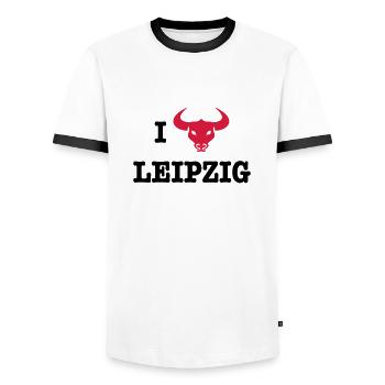 I Love Leipzig - Männer Kontrast-T-Shirt - Weiß/Schwarz - Vorne - AI Model Female 172 light (172cm) & AI Model Male 178 dark (178cm)