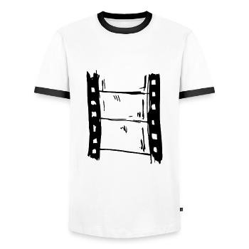 Cinema - Filmstrip - Film tape - Men's Ringer Shirt - white/black - Front - AI Model Female 172 light (172cm) & AI Model Male 178 dark (178cm)