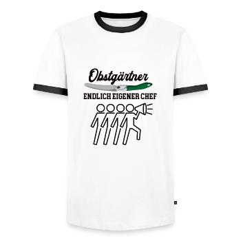 Obstgärtner Chef Selbstständigkeit Firma Gründen - Männer Kontrast-T-Shirt - Weiß/Schwarz - Vorne - AI Model Female 172 light (172cm) & AI Model Male 178 dark (178cm)