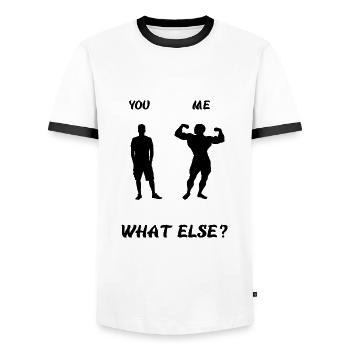 Toi ... moi ...quoi d'autre? - T-shirt contrasté Homme - blanc/noir - Devant - AI Model Female 172 light (172cm) & AI Model Male 178 dark (178cm)