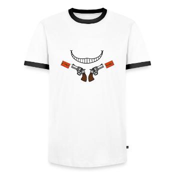 Smile gun - Men's Ringer Shirt - white/black - Front - AI Model Female 172 light (172cm) & AI Model Male 178 dark (178cm)