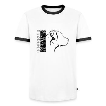 GROSSER SCHWEIZER SENNENHUND Profil Hund Wilsigns - Männer Kontrast-T-Shirt - Weiß/Schwarz - Vorne - AI Model Female 172 light (172cm) & AI Model Male 178 dark (178cm)