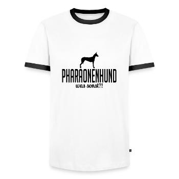 PHARAON chien quoi d’autre chien disant chiens Wilsigns - T-shirt contrasté Homme - blanc/noir - Devant - AI Model Female 172 light (172cm) & AI Model Male 178 dark (178cm)