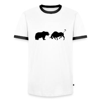 trading - Men's Ringer Shirt - white/black - Front - AI Model Female 172 light (172cm) & AI Model Male 178 dark (178cm)