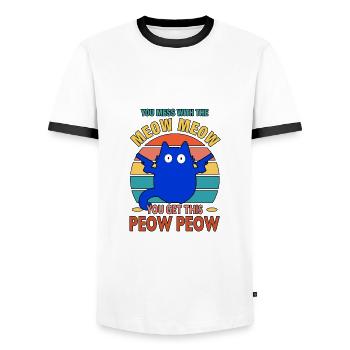 You Mess With The Meow Meow You Get The Peow Peow - Männer Kontrast-T-Shirt - Weiß/Schwarz - Vorne - AI Model Female 172 light (172cm) & AI Model Male 178 dark (178cm)