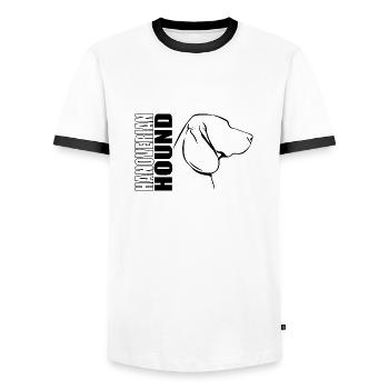 HANOVERIAN HOUND Profil Chiens Wilsigns - T-shirt contrasté Homme - blanc/noir - Devant - AI Model Female 172 light (172cm) & AI Model Male 178 dark (178cm)