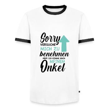 Ich versuche mich zu benehmen - Onkel - Männer Kontrast-T-Shirt - Weiß/Schwarz - Vorne - AI Model Female 172 light (172cm) & AI Model Male 178 dark (178cm)