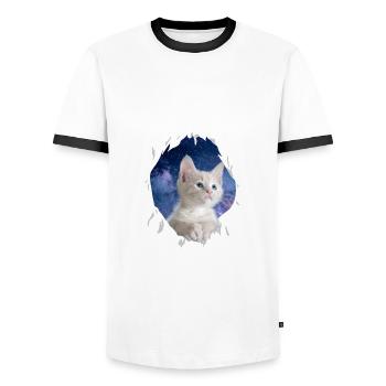 Cute 3D Kitten Cat - Gift - Men's Ringer Shirt - white/black - Front - AI Model Female 172 light (172cm) & AI Model Male 178 dark (178cm)
