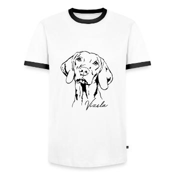 Portrait de VIZSLA Wilsigns Jagdhund Jagdhund - T-shirt contrasté Homme - blanc/noir - Devant - AI Model Female 172 light (172cm) & AI Model Male 178 dark (178cm)