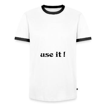 Sprüche Use it Benutze dein Gehirn - Männer Kontrast-T-Shirt - Weiß/Schwarz - Vorne - AI Model Female 172 light (172cm) & AI Model Male 178 dark (178cm)
