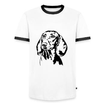 Teckel teckel Chien Portrait Chiens - T-shirt contrasté Homme - blanc/noir - Devant - AI Model Female 172 light (172cm) & AI Model Male 178 dark (178cm)