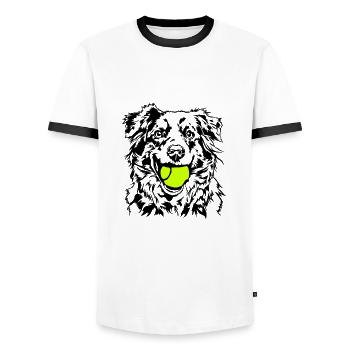 Australian Shepherd Ball Ball Junkie Dogs Wilsigns - Men's Ringer Shirt - white/black - Front - AI Model Female 172 light (172cm) & AI Model Male 178 dark (178cm)