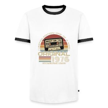 Original 1976 Jahrgang Geburtstag Retro - Männer Kontrast-T-Shirt - Weiß/Schwarz - Vorne - AI Model Female 172 light (172cm) & AI Model Male 178 dark (178cm)