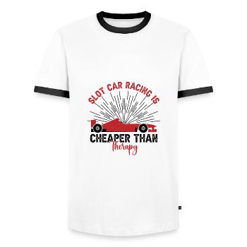 Les courses de voitures de circuit sont moins chères que les cadeaux de thérapie - T-shirt contrasté Homme - blanc/noir - Devant - AI Model Female 172 light (172cm) & AI Model Male 178 dark (178cm)