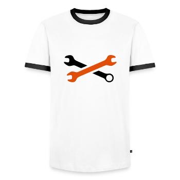 tools - Men's Ringer Shirt - white/black - Front - AI Model Female 172 light (172cm) & AI Model Male 178 dark (178cm)