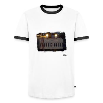 I see faces - Ich sehe Gesichter - Men's Ringer Shirt - white/black - Front - AI Model Female 172 light (172cm) & AI Model Male 178 dark (178cm)
