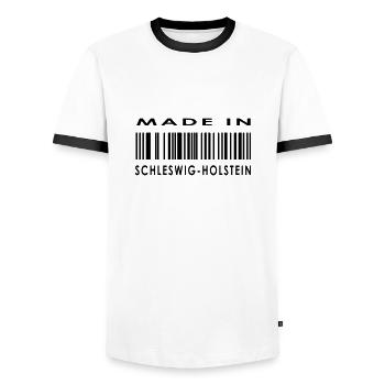 Made in Schleswig-Holstein - Men's Ringer Shirt - white/black - Front - AI Model Female 172 light (172cm) & AI Model Male 178 dark (178cm)