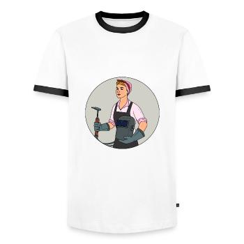 Tenue de soudeur pour soudeurs - T-shirt contrasté Homme - blanc/noir - Devant - AI Model Female 172 light (172cm) & AI Model Male 178 dark (178cm)