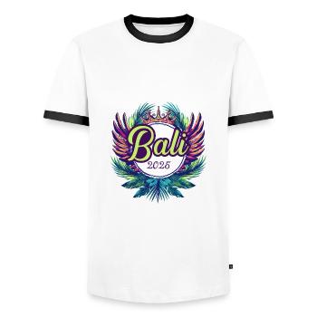 L’équipe de Bali 2025 - T-shirt contrasté Homme - blanc/noir - Devant - AI Model Female 172 light (172cm) & AI Model Male 178 dark (178cm)