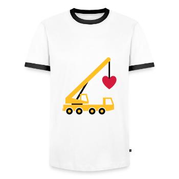 ★ Designfarben änderbar ★ Fahrzeugkran mit Herz - Männer Kontrast-T-Shirt - Weiß/Schwarz - Vorne - AI Model Female 172 light (172cm) & AI Model Male 178 dark (178cm)