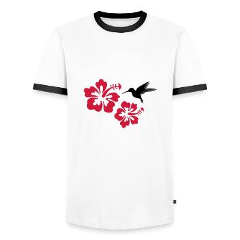 tropische Blumen Hibiskus tropischer Regenwald - Männer Kontrast-T-Shirt - Weiß/Schwarz - Vorne - AI Model Female 172 light (172cm) & AI Model Male 178 dark (178cm)