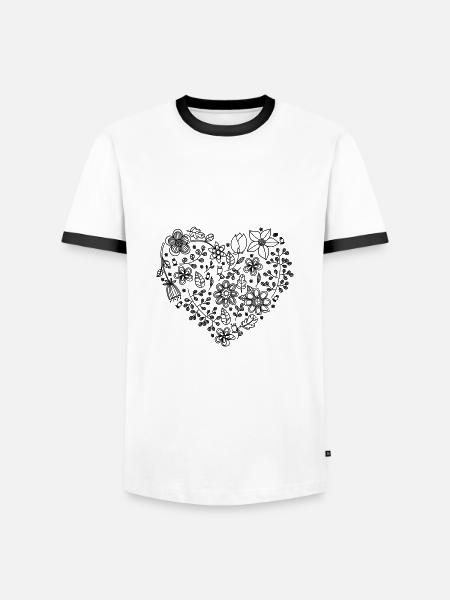 Blumenherz - Männer Kontrast-T-Shirt - Weiß/Schwarz