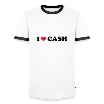 I Love Cash - Men's Ringer Shirt - white/black - Front - AI Model Female 172 light (172cm) & AI Model Male 178 dark (178cm)
