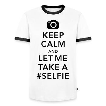 funny Keep calm take a selfie #selfie meme - Männer Kontrast-T-Shirt - Weiß/Schwarz - Vorne - AI Model Female 172 light (172cm) & AI Model Male 178 dark (178cm)