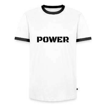 Power - Men's Ringer Shirt - white/black - Front - AI Model Female 172 light (172cm) & AI Model Male 178 dark (178cm)